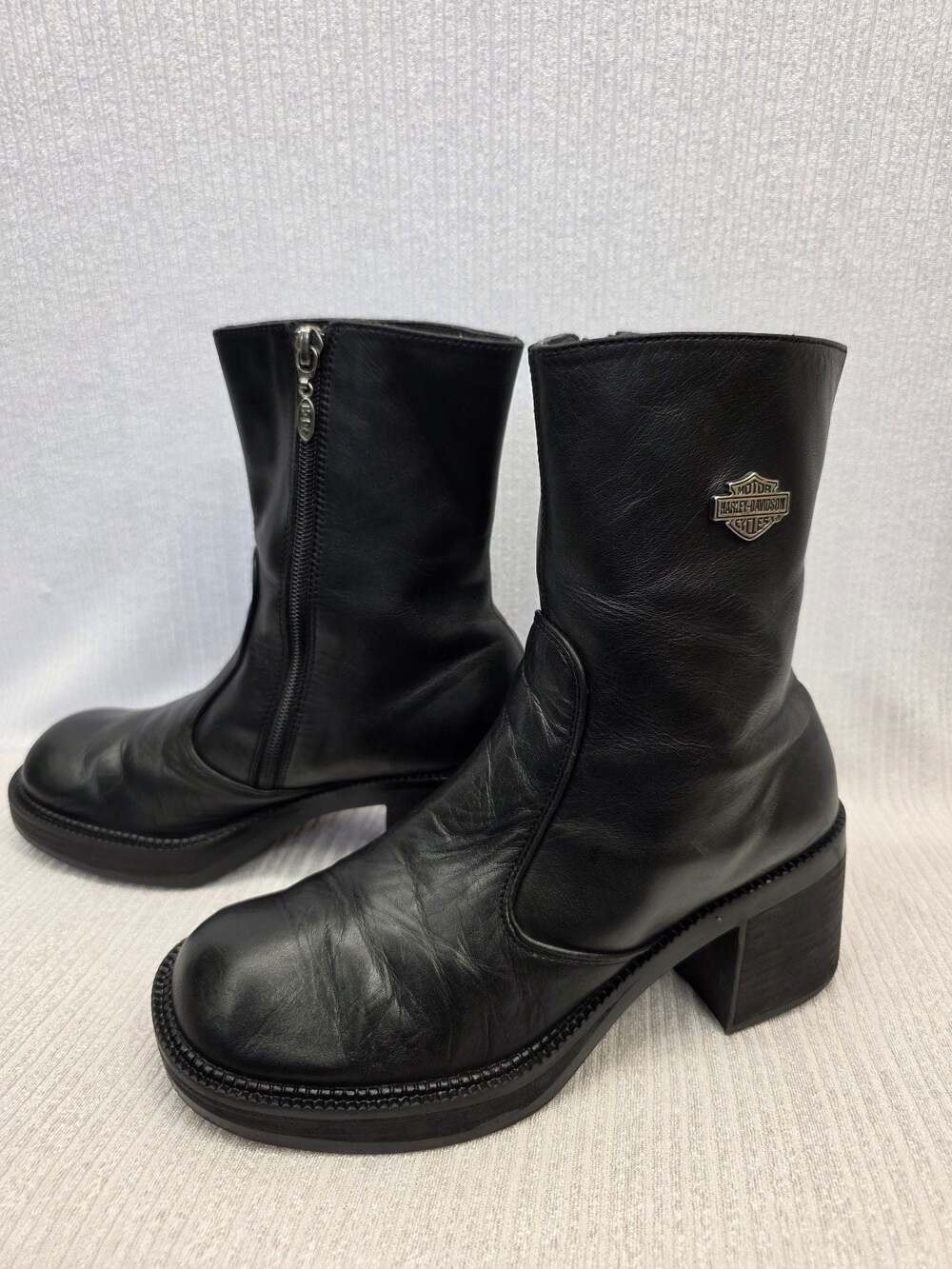 Vintage Harley-Davidson Women's Black Leather Heeled Side-Zip Biker Boots
